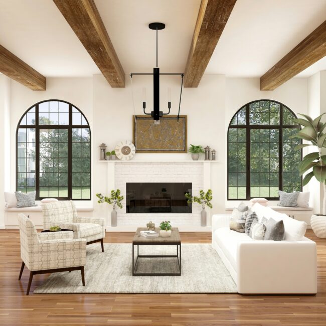 Modern living room with fire place