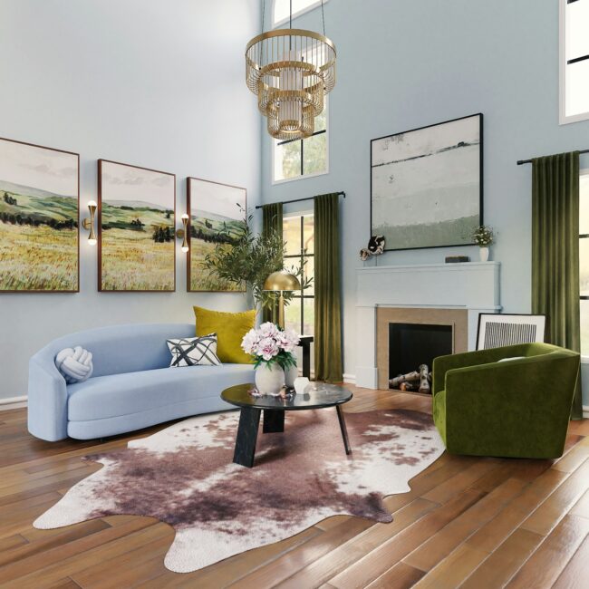 Modern living room with fire place
