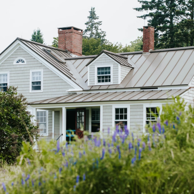 Grey house with a garden