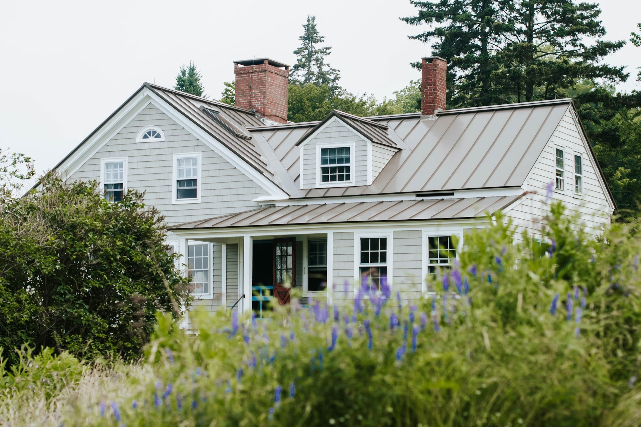 Grey house with a garden