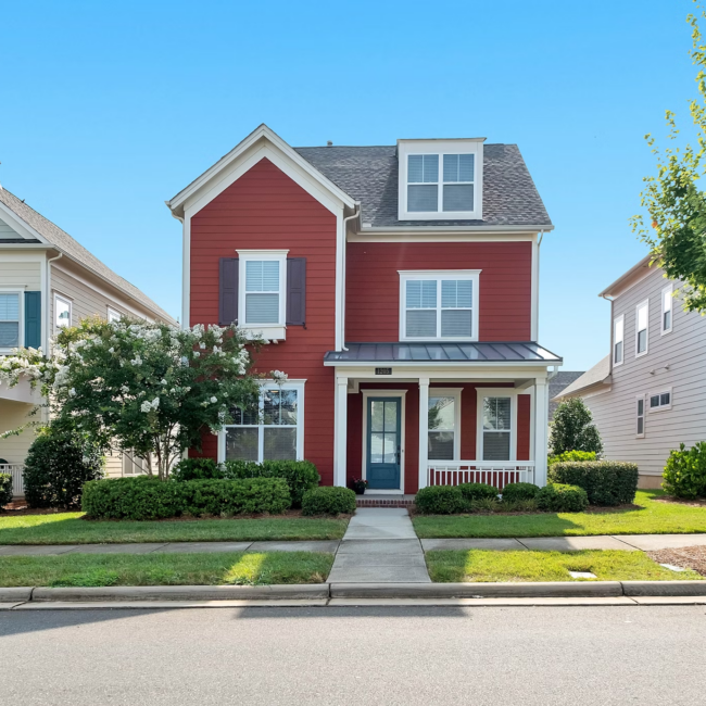 Red house in a street