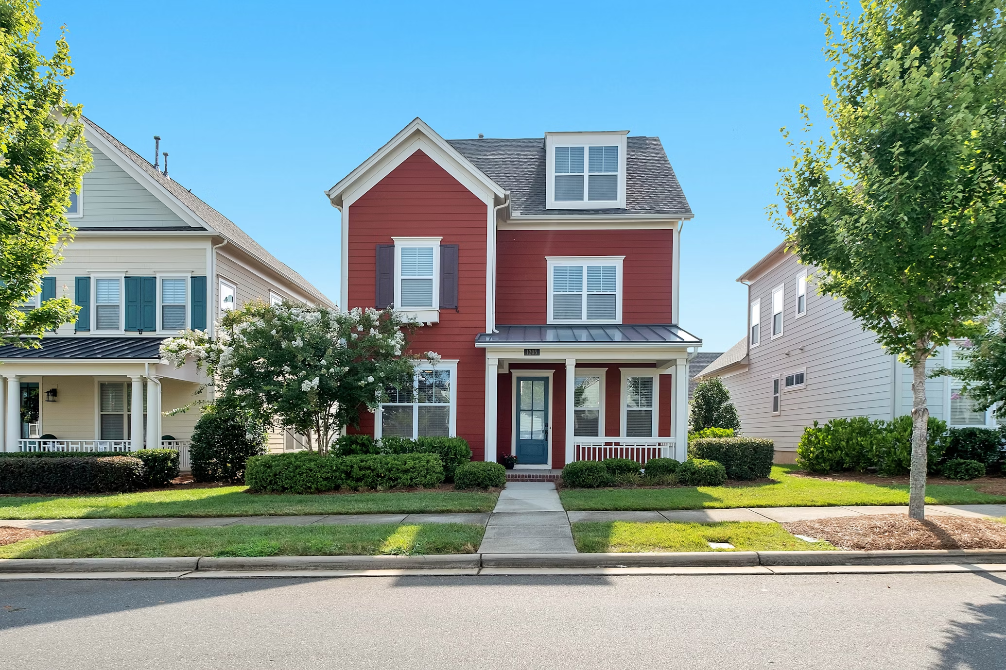 Red house in a street